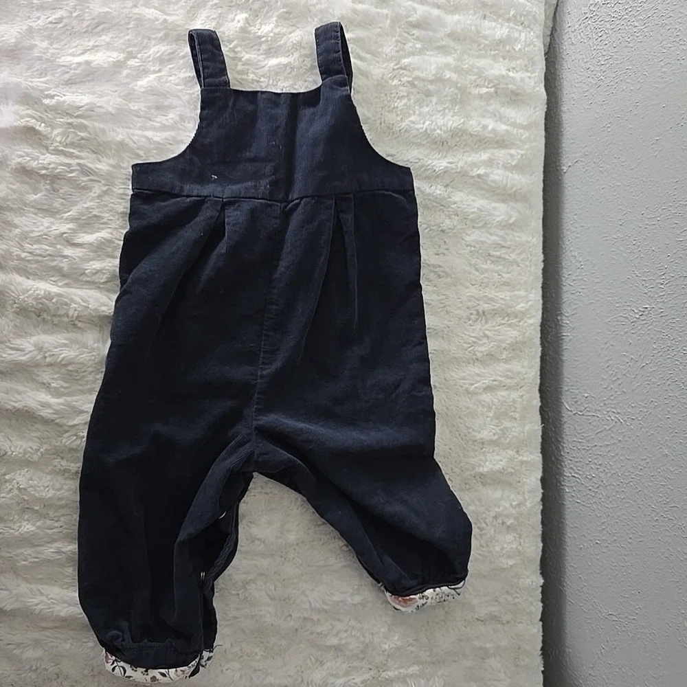 Tahari‎ Corduroy Scalloped Floral Trim Girl Romper Blue Jumpsuit 6-9mo Dainty